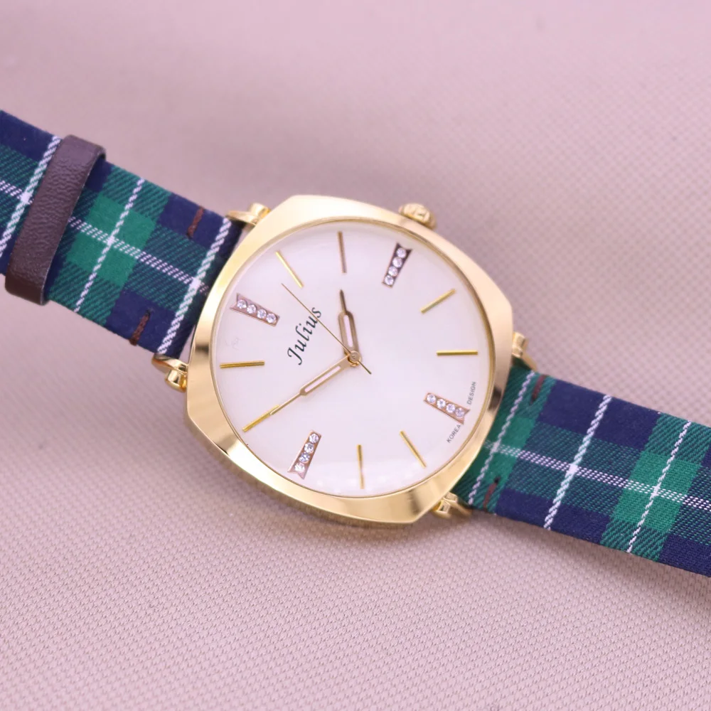 Top Julius Tartan Women's Men's Wrist Watch Big Fashion Hours Dress Bracelet Simple Genuine Leather Birthday Gift Box