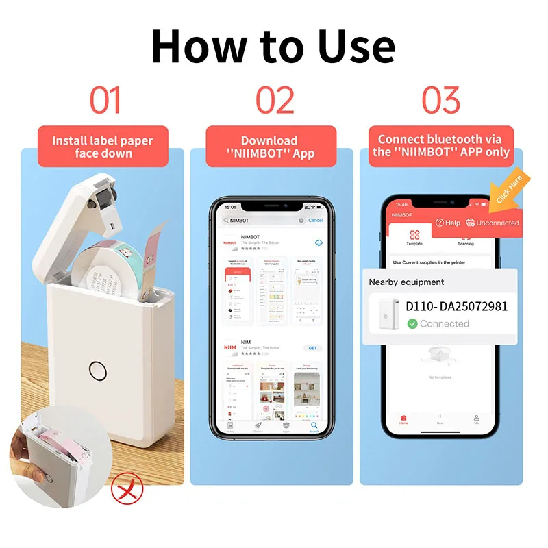 Niimbot D101 D11 D110 Mini Thermal Label Sticker Printer Inkless Portable Pocket Label Maker 12-15mm for Mobile Phone Machine
