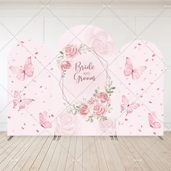 Pink Flowers Wedding Decorations Arched Cover Wall Backdrop Butterfly Bride and Groom Party Background Supplies Studio