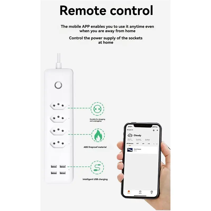 AS60-Desktop Power Strip Multi Plug Outlet Featuring 4 USB Ports WIFI APP Controlled Timing Functionality Power Calculation BR P