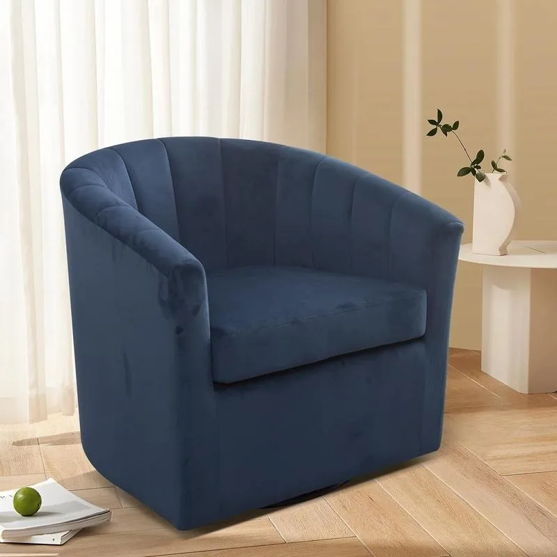 

Ebello 29.5" Wide Swivel Comfy Velvet Round Channel Armchair for Nursery Living Room Bedroom Office, Navy Blue