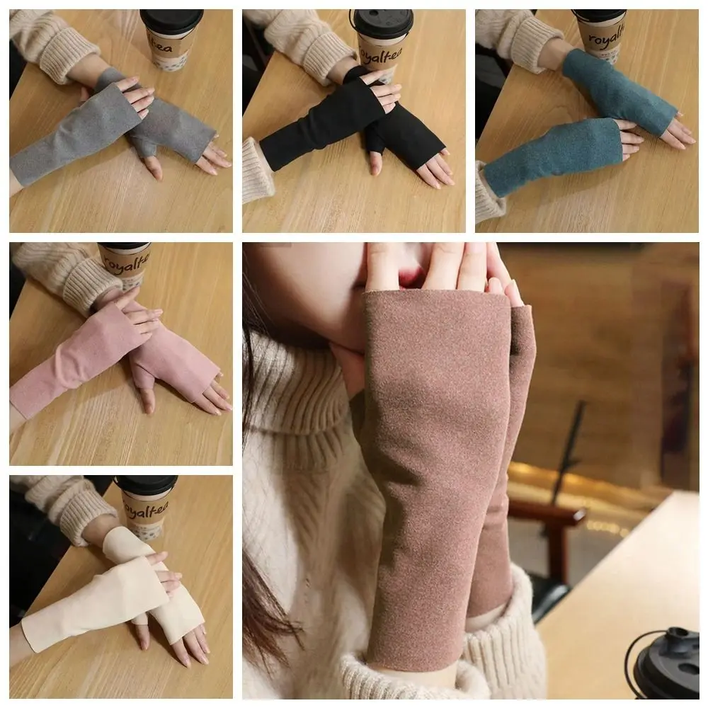 Outdoor Riding Mittens Winter Velvet Gloves Cycling Gloves Touch Screen Half Finger Gloves Warm Korean Style Driving Warm Gloves