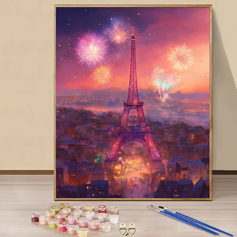 

Цифровая картина маслом «сделай сам» для взрослых и начинающих - ночной фейерверк, Эйфелева башня, украшение для дома, релаксационное искусство | Украшение на тему Парижа