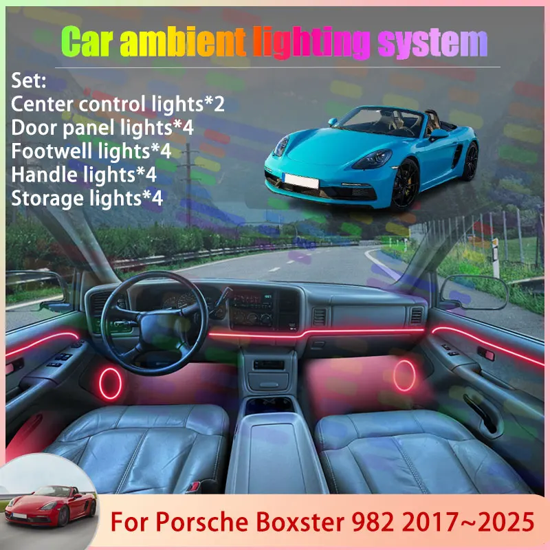 

For Porsche 718 Boxster Cayman 982 2017~2025 MK4 2/18 in 1 Car Atmosphere Light Lamp RGB Shade Ensemble Streamer Atmosphere Set