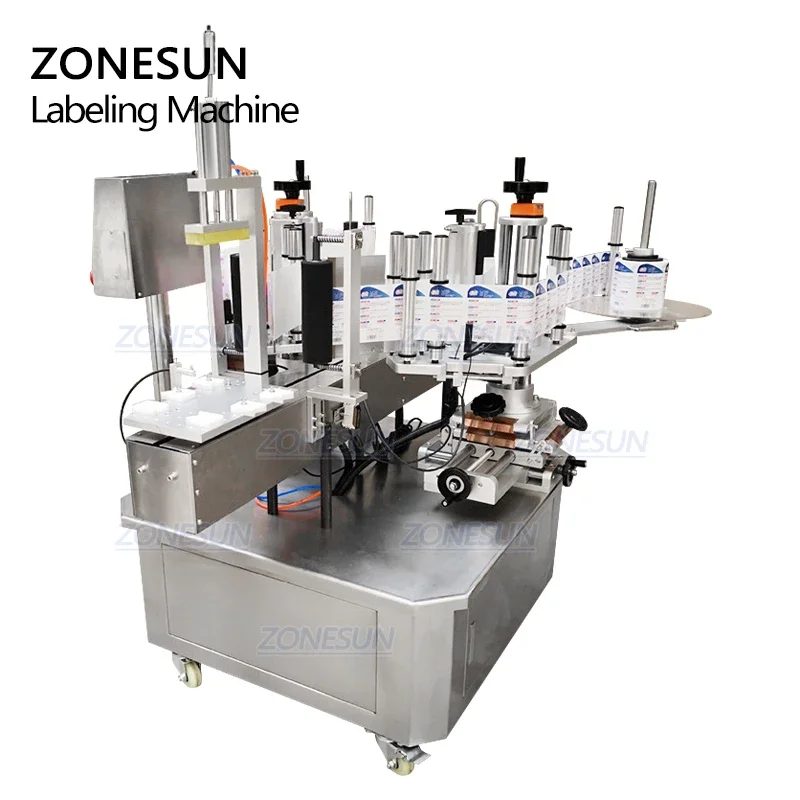 ZONESUN ZS-TB210 Round Square Bottle Double Side Labeling Machine Semi-Automatic Tube Sticker Water Bottle Label Dispenser