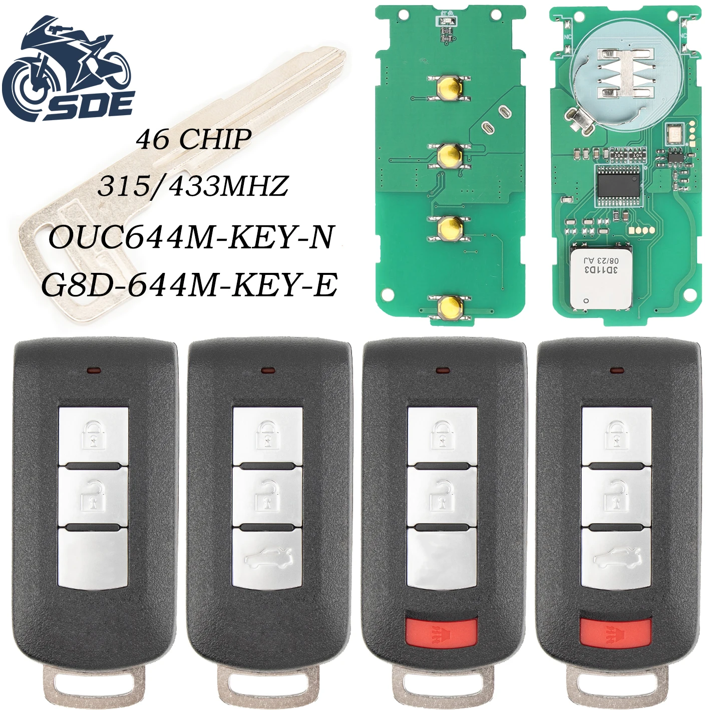 

SDE Keyless go Smart Remote Key 2/3/4BT 315Mhz / 434MHz ID46 PCF7952 for Mitsubishi Lancer Outlander 2008-2016 OUC644M-KEY-N
