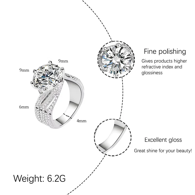 [JYJZZ178] （Abril）Synthetic Moissanite S925 Silver 3 CT Six Claw Fashion Design Four Color Premium Feeling Proposal Couple's Rin