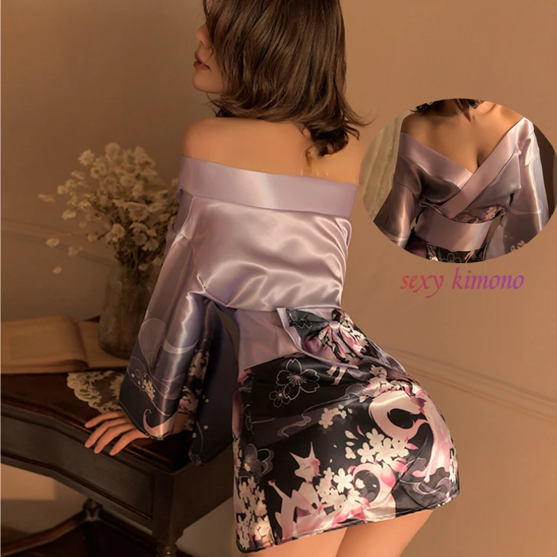 

Purple Pink Japanese Kimono Women's Costumes Kawaii Sexy Lingerie Robes Cosplay Bow Belt Traditional Style Soft Pajamas Bathrobe