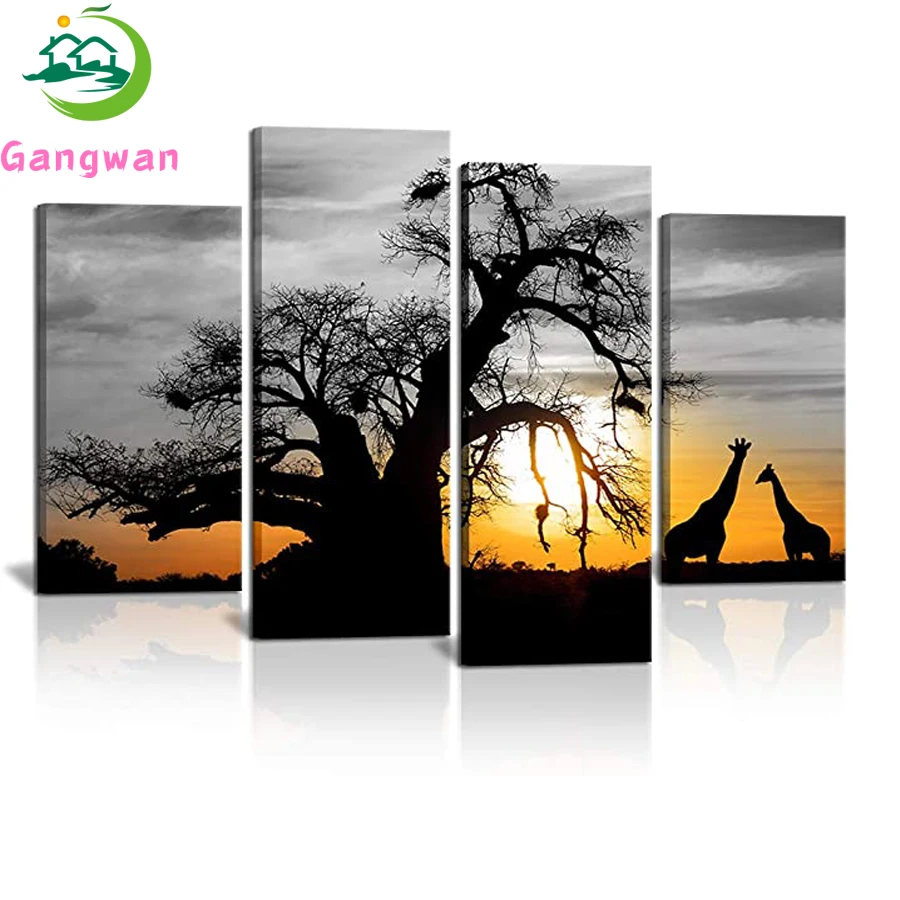 4 pcs Africa Golden Sunset Landscape 5D DIY Diamond big tree Cross Stitch full square/round diamond Cross stitch Wall Decor