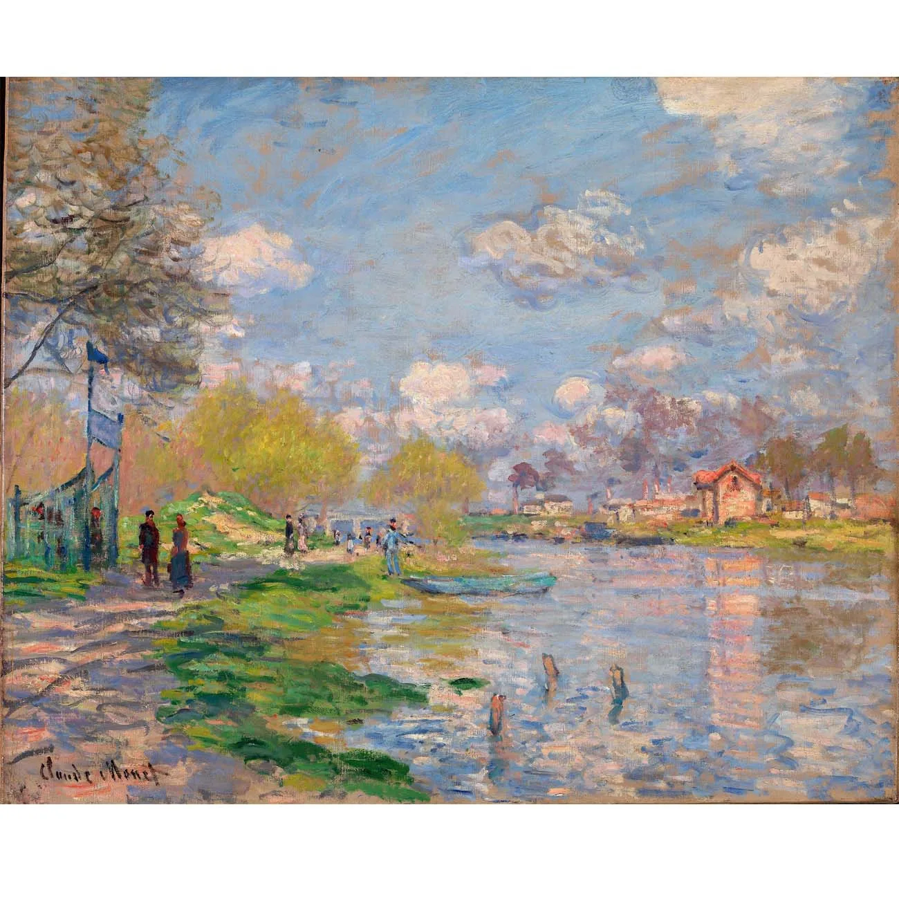 

Hand painted high quality reproduction of Spring by the Seine by Claude Monet Impressionist landscape oil painting Home decor