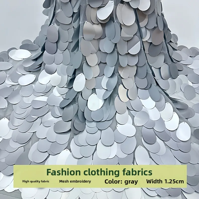 Mesh 60mm Big Bead Sequin Embroidered Fabric for Dress Performance Costume Design Cloth Diy By The Yard Sewing Material