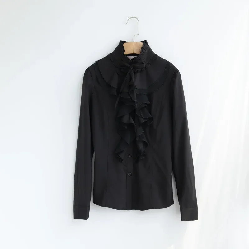 Ruffle Jabot Tie Chiffon Shirt Women Work Office Tops Fashion