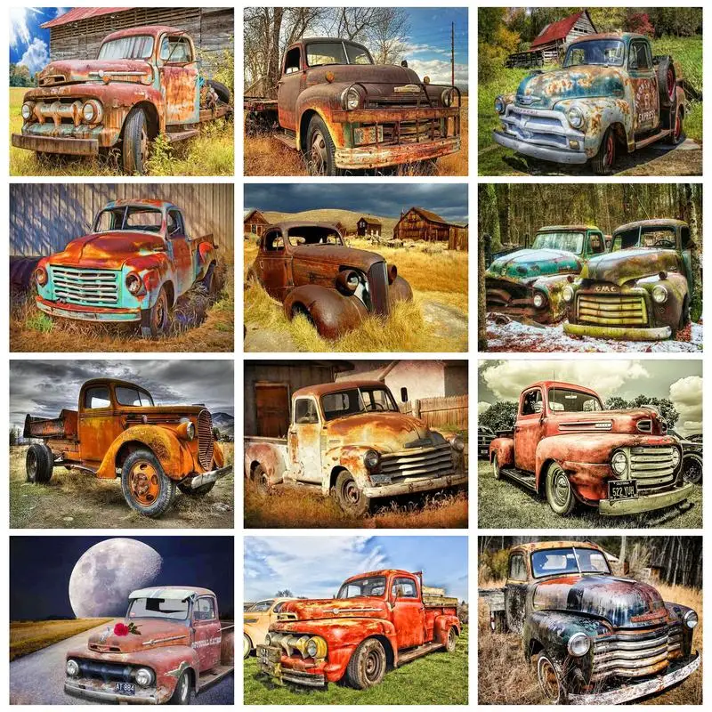 

RUOPOTY Oil Painting By Numbers Frame Canvas Painting Old Cars Number Painting Wall Decor Diy Gift Drawing By Number For Adult