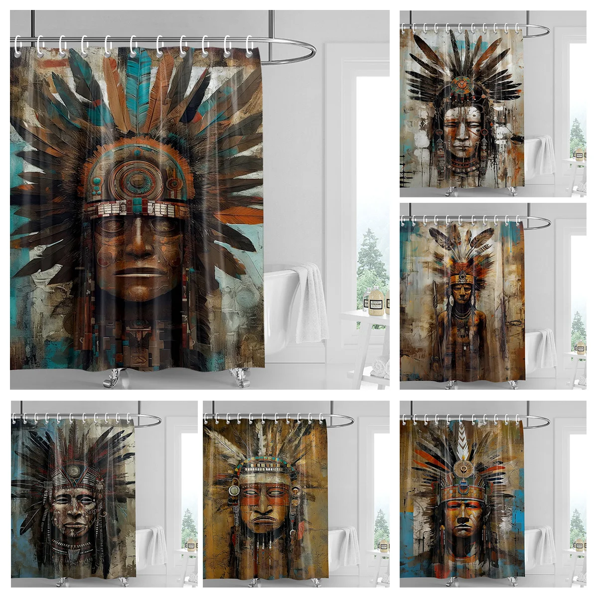 Home decoration shower curtains for bathroom waterproof curtain fabric Modern Nordic style Living Room Egypt pharaoh retro