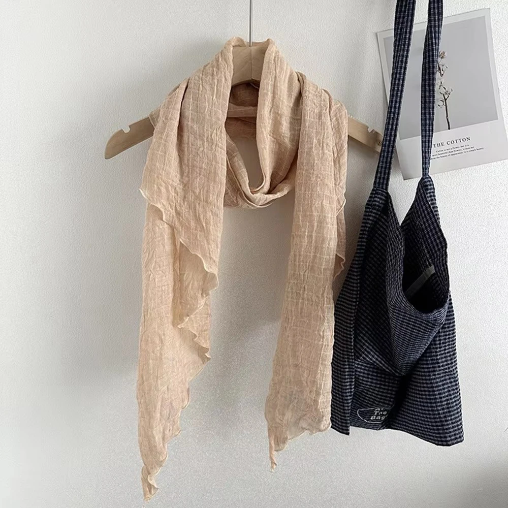 

Girl's Cotton Linen Scarf Women's Gauze Pleated Thin Shawl Pure Color Fashion Accessories