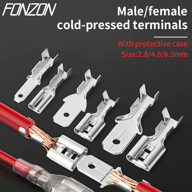 20Pcs Insulated Male and Female Wire Connectors Spade Terminals 2.8/4.8/6.3mm Crimp Spade Connectors with Transparent Sleeves