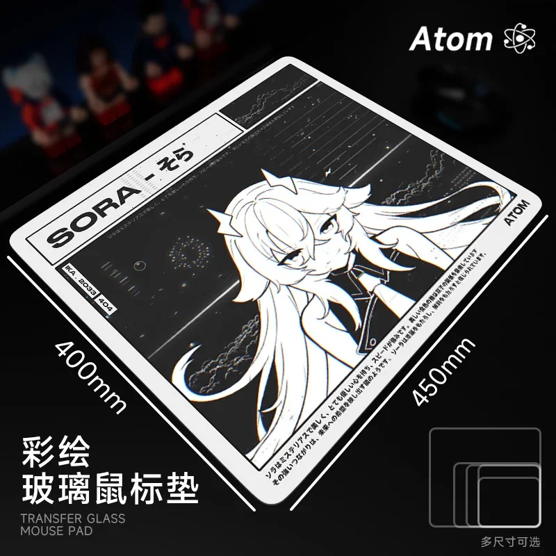 ATOM Podkładki pod mysz ze szkła hartowanego Manga Theme Pattern Laser Engraving Technology Desk Pad PC FPS Gaming Dostosowane twarde podkładki pod mysz