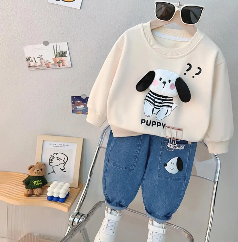 Todder Outfits for Boys Baby Clothes 6 To 12 Months Cartoon Cute Puppy Long Sleeved T-shirts and Pants Two Piece Infant Suits