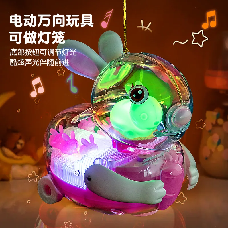 Children's Light-emitting Electric Small Animal Gimbal Toys Creative Cartoon Cute Rabbit Electric With Music Lights Rocking Toys