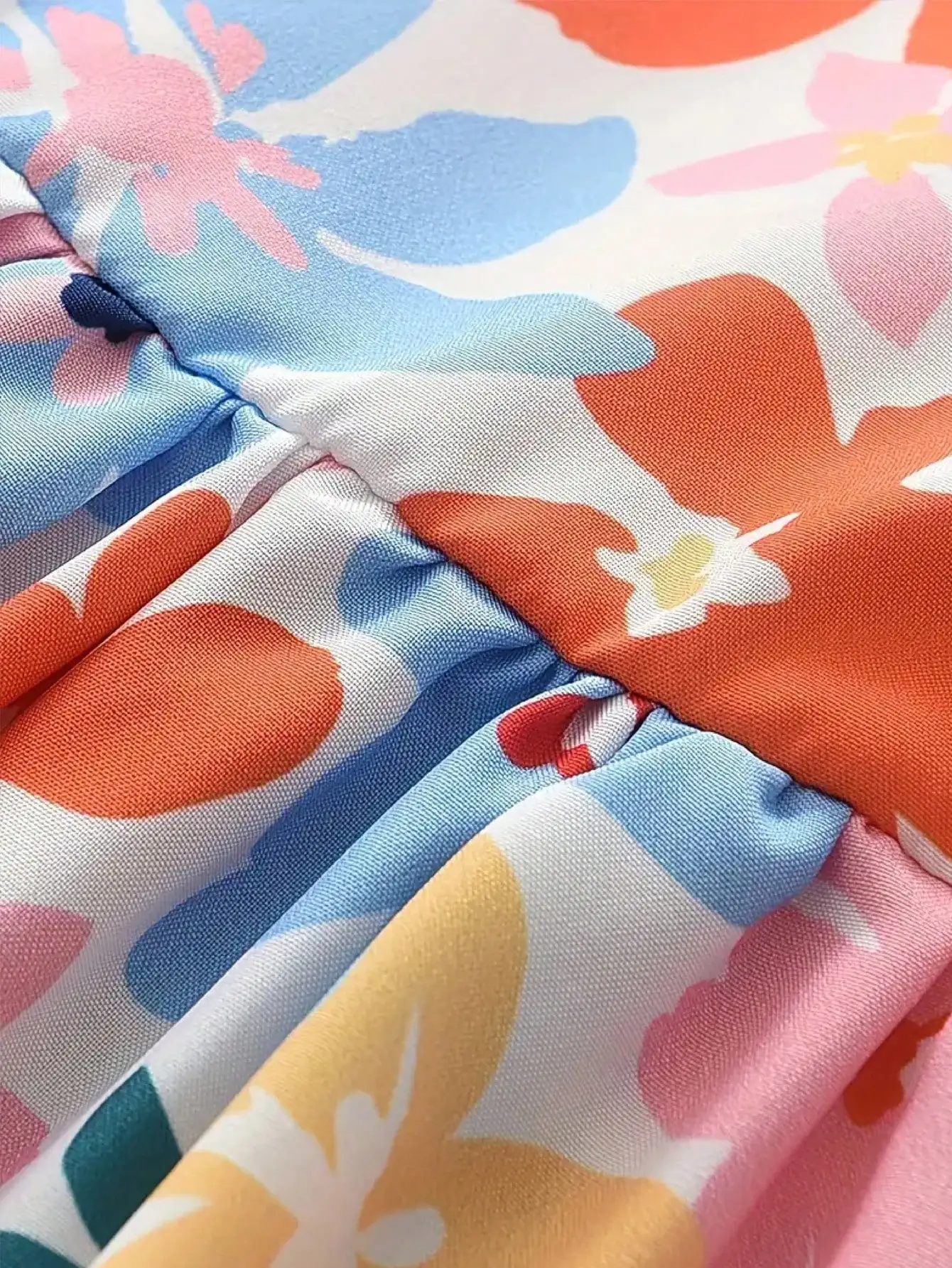 2026 Süßes Lässiges Sommer-Party-Geschenk für Mädchen Blumenmuster Schleife Quadratischer Kragen Dekoratives Kurzarm-Mädchenkleid – Detail 6