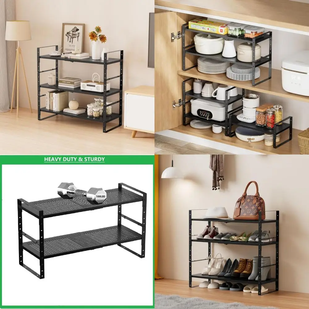 

Компактный металлический органайзер для обуви, прочный и прочный, идеально подходит для прихожей, шкафов и ванных комнат — 2 упаковки, среднего размера, Bl