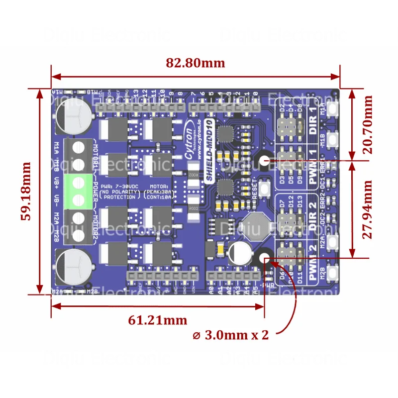 Cytron SHIELD-MDD10 10Amp 7V-30V DC Motor Driver Shield لـ Arduino 2 قنوات منتج المكونات الإلكترونية