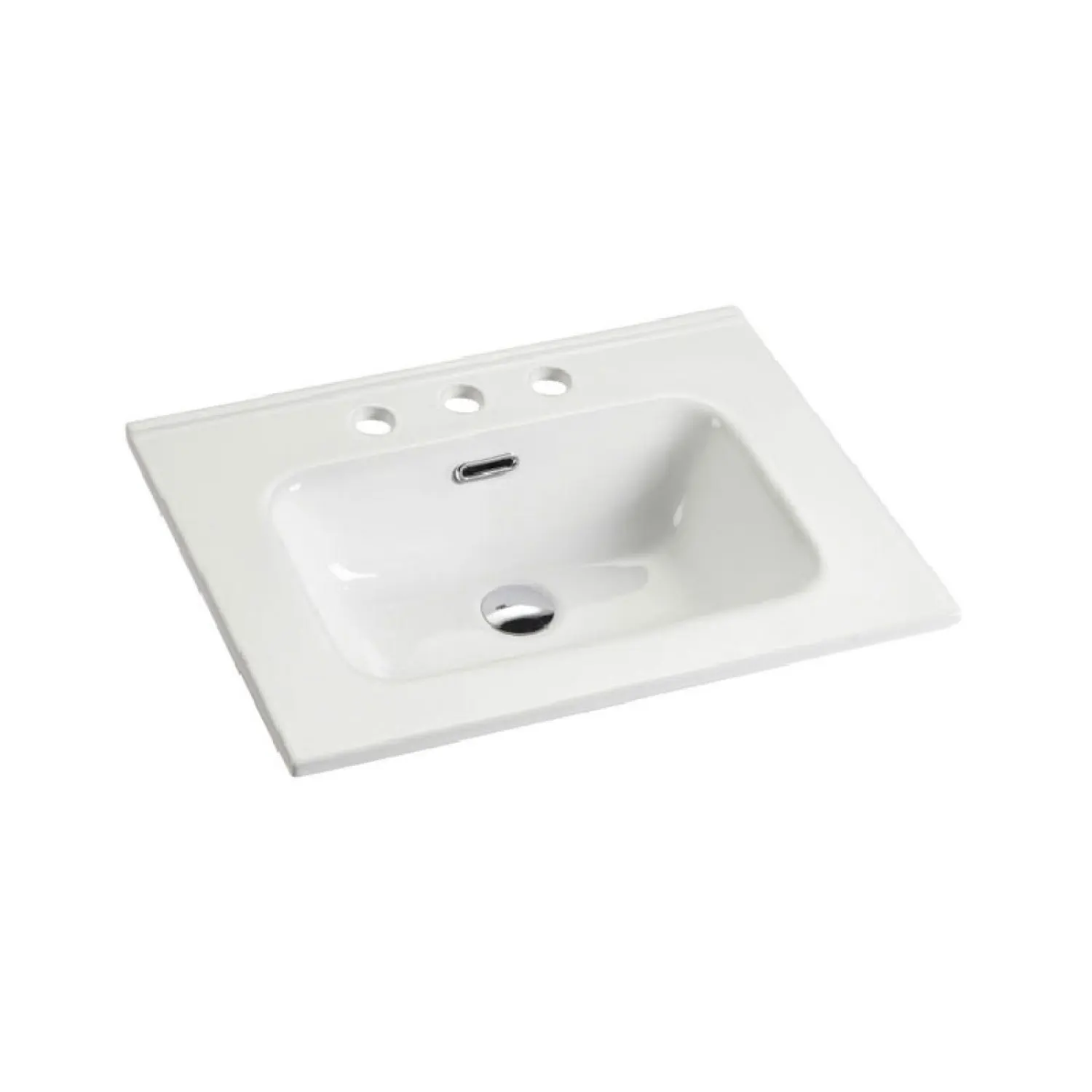 

BB0924Y331, Integrated white ceramic basin with three predrilled faucet holes, drain assembly NOT included