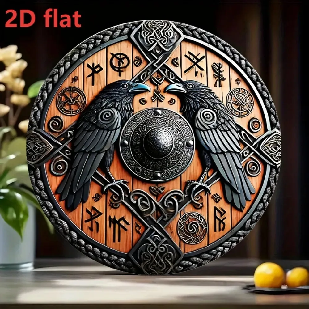 Viking Shield Wall Metal Art 20 Inch Round Norse Celtic Knot Decor for Home Bar Outdoor Gift