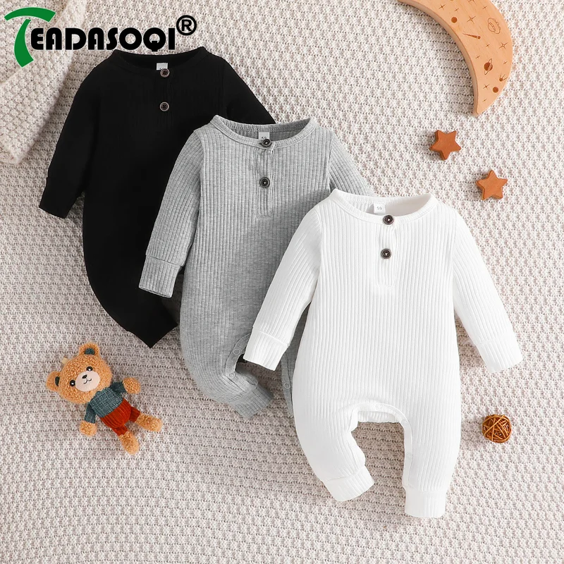 

Spring Autumn Newborn Infant Long Sleeve Rompers Kids Baby Boys Girls Jumpsuits Cotton Toddler Bodysuits Clothes 3Pcs Set 0-3Y