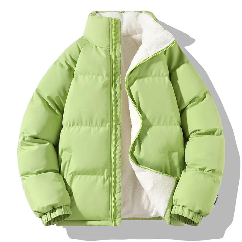 Men Winter Thick Warm Parka Coat Fleece Inside 2024 Male Solid Color Stand Collar Cotton Jacket Men\'s Cotton Coat Size 4XL