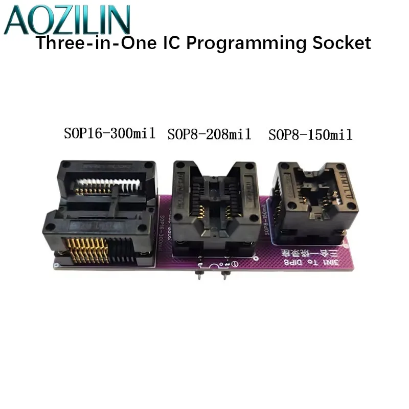 AOZILIN 3-in-1 Pop-up Socket Adapter For RT809H Programmer, Narrow Wide SOP8 SOP16 to DIP8 IC Burning Test Socket