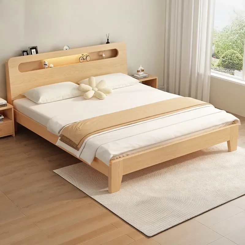 Solid Wood Bed Frame 1.2m 1.5m 1.8m Modern Simple Double Single Bed for Household Rental Room Economical Furniture