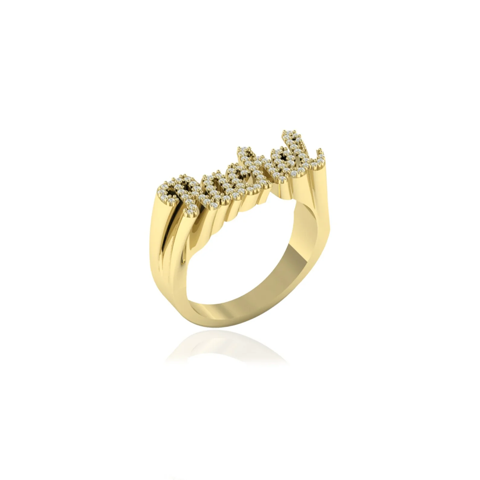 Custom Gold Name Ring Personalized Cubic Zirconia Inlaid Engraved Name Jewelry Unique Gift for Her Customizable Statement Rings