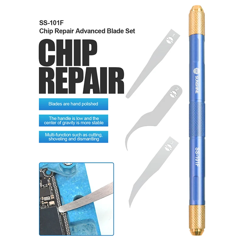Sunshine SS-101F Chip Repair Advanced Blade Package Ultra-thin Extra-Hard Double-Headed Anti-Slip Handle Quickly Remove Glue