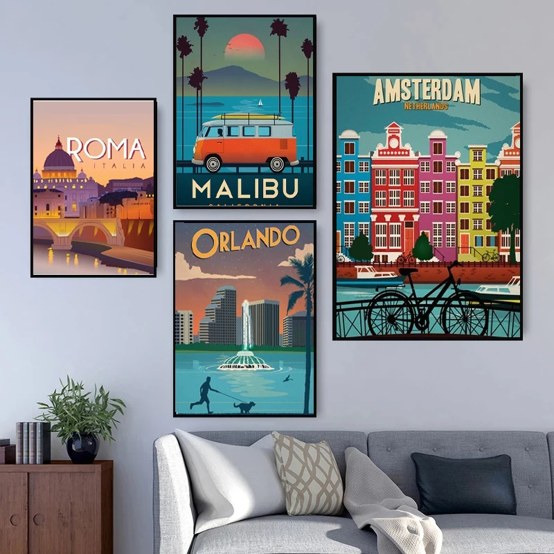 City Landscape New York Netherlands Amsterdam London Travel Posters Canvas Painting Poster and Prints Art for Living Room Decor