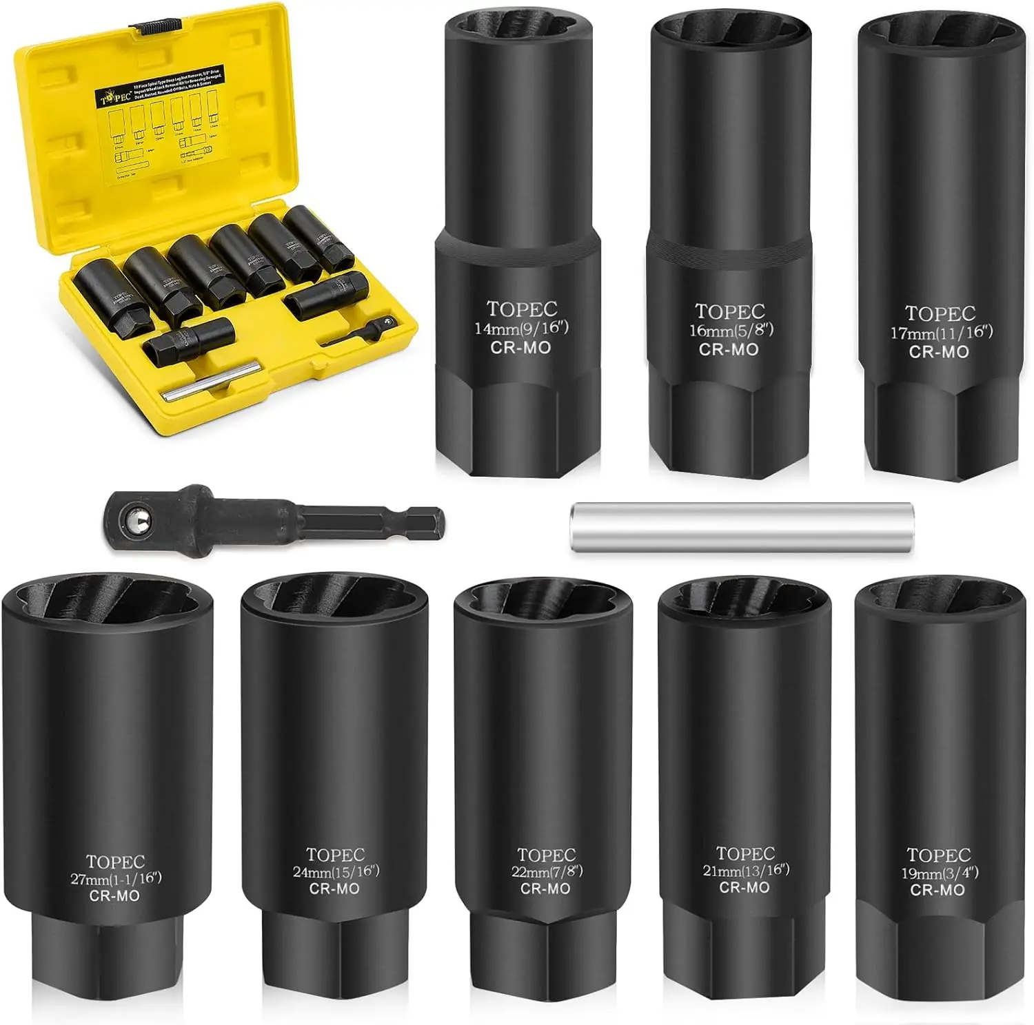

10PCS 1/2' Drive Lug Nut Remover Kit, Spiral Type for Stripped or Broken Bolts & Nuts