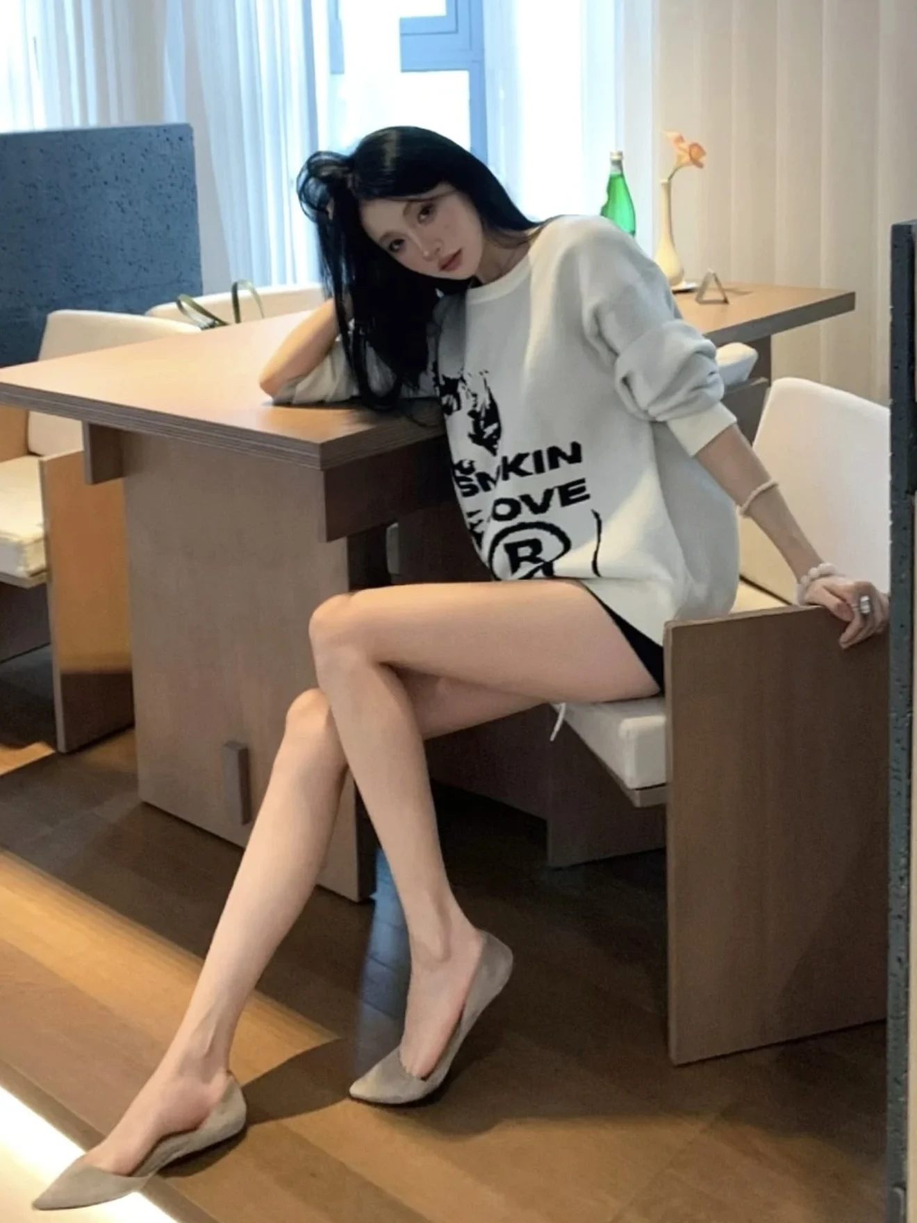 سترة محبوكة دافئة "wen Ai" كسول المال القديم Sle المرأة Faion تخفيف فضفاضة تناسب طويلة Sve جولة Ne نمط الرسوم المتحركة #2