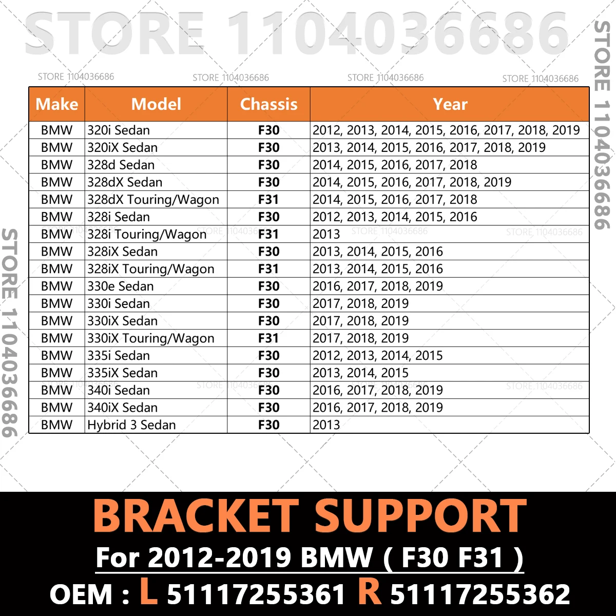 For 2012-2019 BMW F30 F31 3 Series 320i 328i 330i 335i 340i 328d Front Bumper Cover Bracket Support 51117255361 51117255362