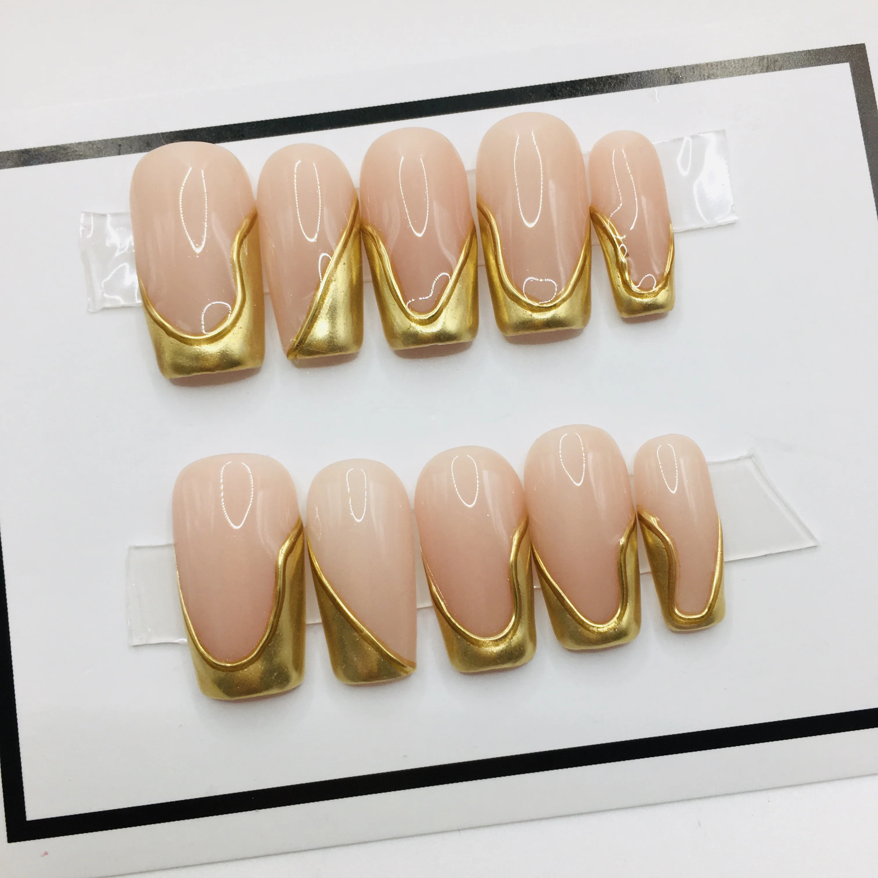 Handmade 10pcs acrylic fake Artificial gel wear Press on Nails without pick finished manicure removable long-lasting fake nails