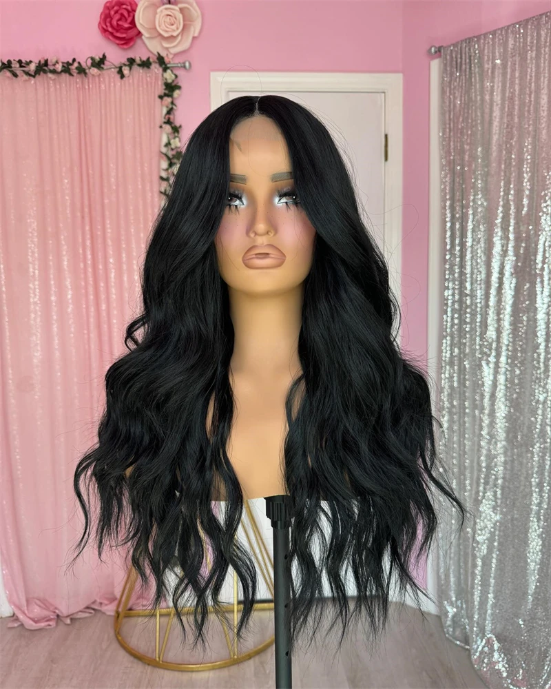 New Black Wig Synthetic Lace Front Wigs For Women Long Hair Wavy Heat Resistant Fiber Front Lace Glueless Wig Daily Use Cosplay