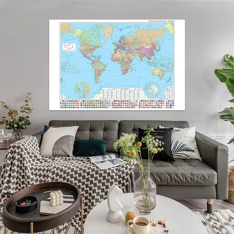 100*70cm The Map of The World In Spanish Non-woven Office Home Decoration School Supplies Painting Modern Wall Poster