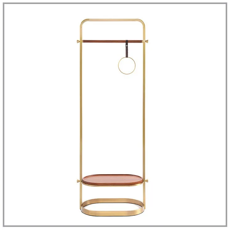 イタリア製の軽贅沢コートラック、寝室用フロアハンガーラック、真鍮ゴールドステンレス製、シンプルな洋服掛け