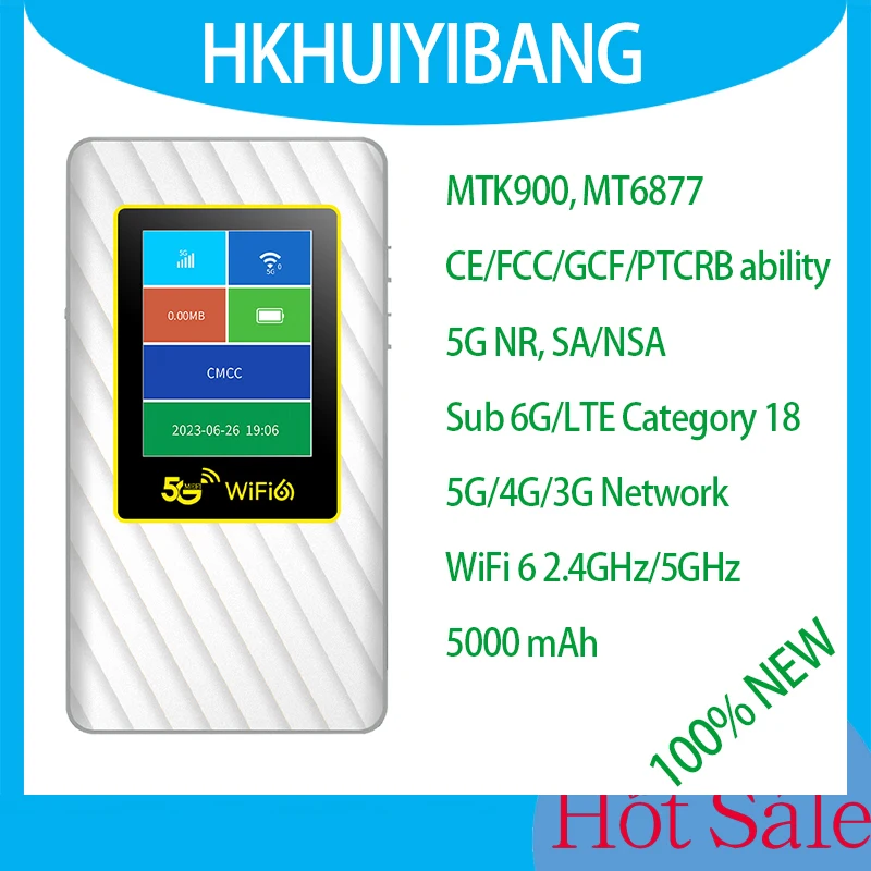 

Unlocked 5G Mobile WiFi HG6877 Dual-band Pocket Hotspot 5000mAh 5G SA NSA MiFi 4G LTE CAT18 Wi-Fi 6 802.11ax Sim Router Modem