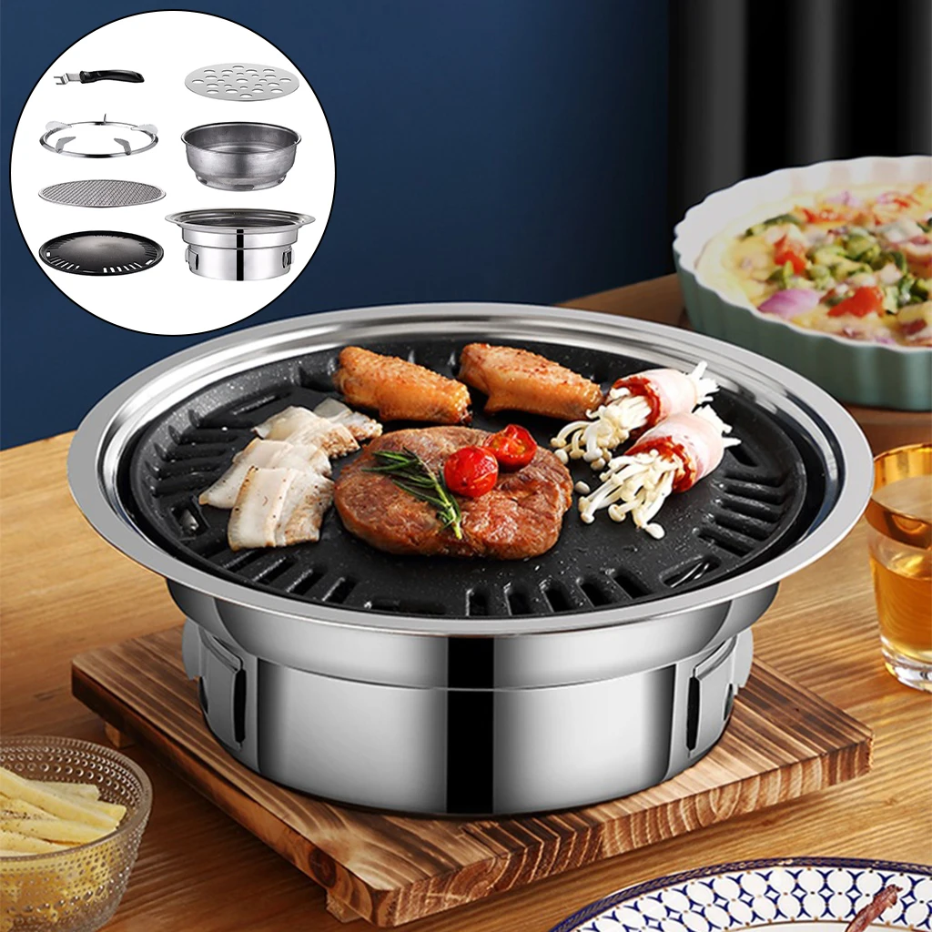 Korean Charcoal Barbecue Grill Household Korean BBQ Grill Non-stick for Home Kitchen Outdoor Garden Barbecue Stove