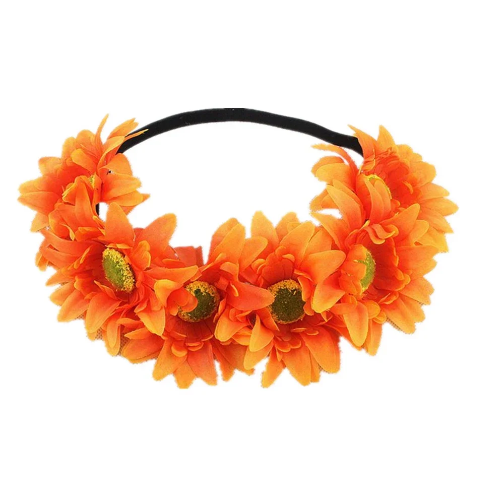 Strand Sonnenblume elastisches Haarband Böhmen Mode Haarband handgemachte Kunstblume Frauen Kranz Regenbogen Farbe romantisches Stirnband – Detail 7
