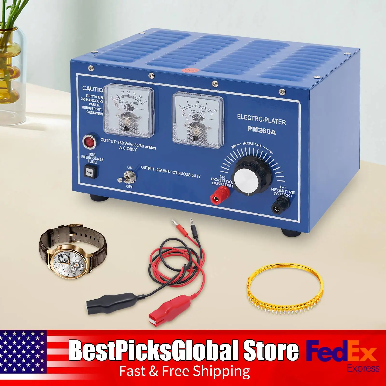 

110V 30A Gold Plating Machine, Adjustable Voltage Current, Electroplating Machine with Clamping Cables for DIY Jewelry Making