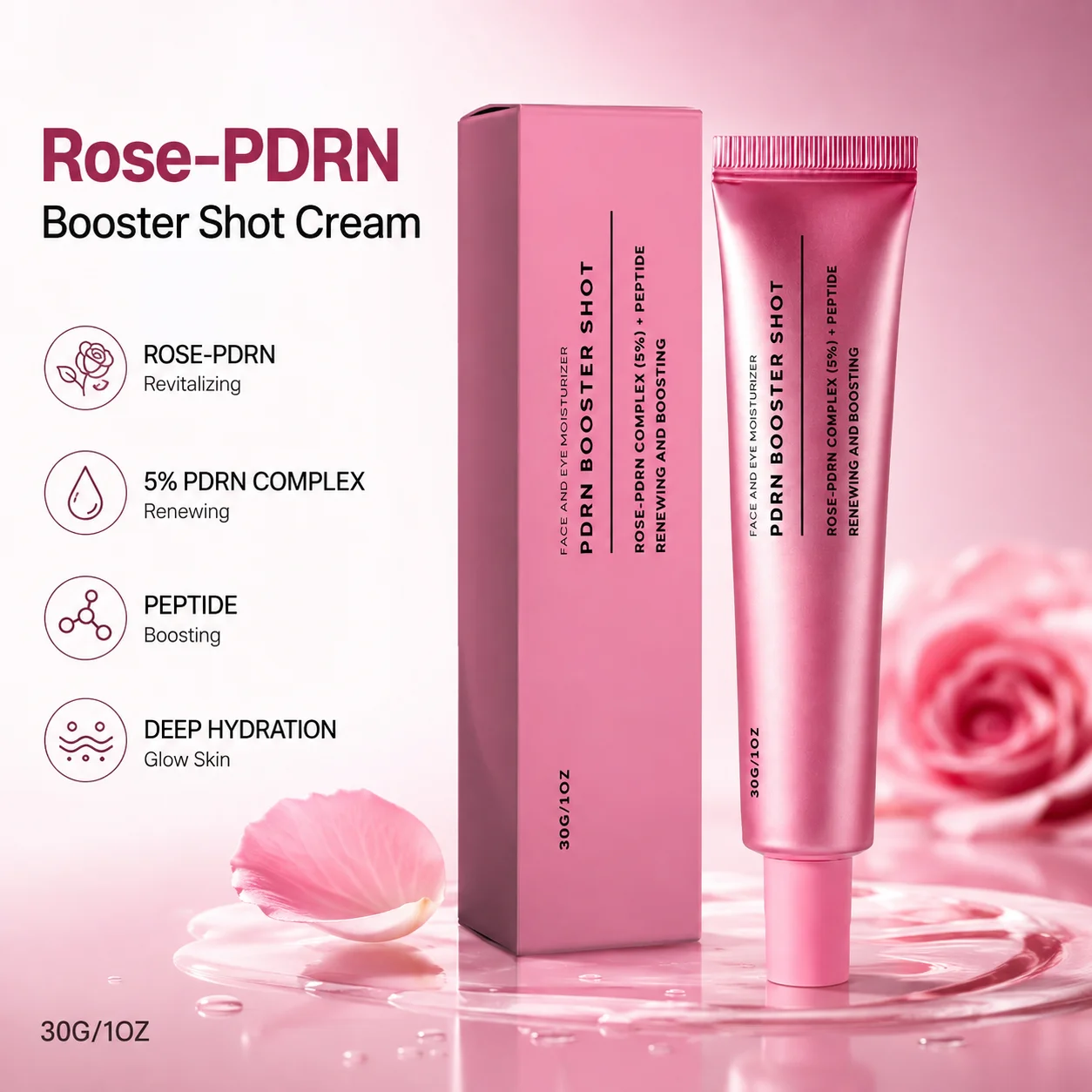 PDRN Booster Shot Serum mit Rosy-PDRN Peptid zur Pflege dunkler Flecken, Ausgleich des Hauttons, Tiefenhydratation, Unterstützung der täglichen Hautpflegecreme