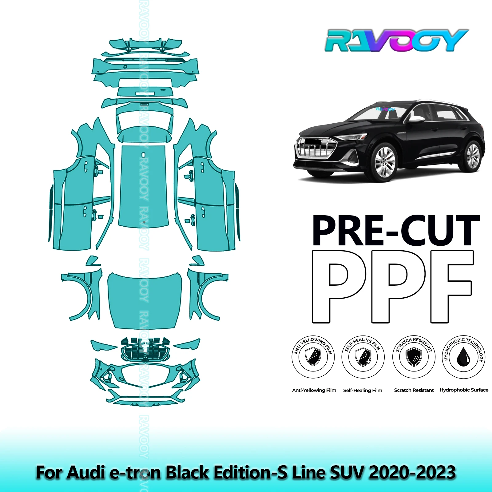 

Full Vehicle Clear Bra Precut PPF Paint Protection Film For Audi e-tron Black Edition-S Line SUV 2020-2023