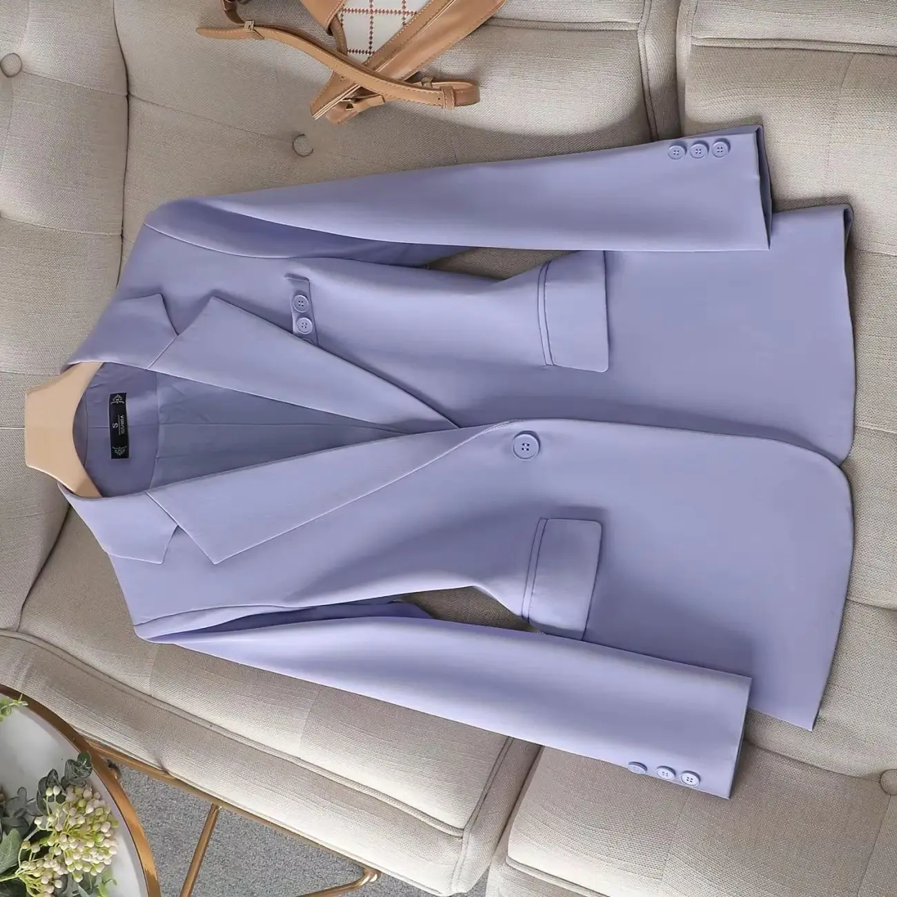 เสื้อเบลเซอร์ผู้หญิงสีม่วงแอปริคอต แขนยาว สำหรับฤดูใบไม้ร่วงและฤดูหนาว  เสื้อแจ็คเก็ตแบบทางการ  เสื้อคลุมสำหรับใส่ทำงาน  เสื้อคลุมตัวนอก