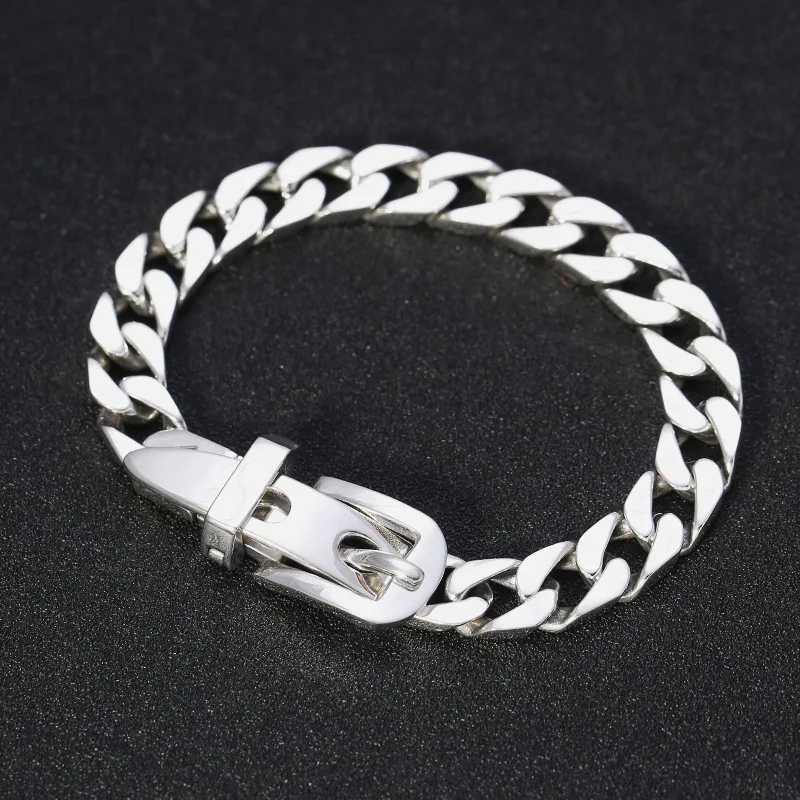 s925 sterling silver ornament men and women couple personalized bracelet popular Korean minimalist creative belt buckle bracelet